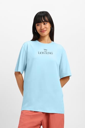 Image of JUNEBERRY 100% Pure Cotton Oversized Baggy Fit Official Disney Merchandise Cool & Goofy Graphic Printed T-Shirt for Women (Characters: Moana, Pooh & Lion King)