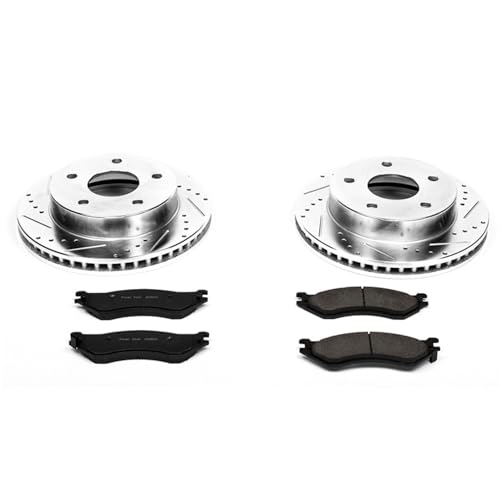 Image of PowerStop Front Brake Kit for Dodge Ram 1500 2000-01 - Drilled and Slotted Disc Rotors with Carbon-Fiber Ceramic Brake Pads Replacement, K5142