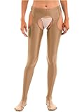 FEESHOW Damen Glanz Strapse Strumpfhose Ouvert Glatte Nylonstrumpfhose Strümpfe Leggings Ohne Naht Erotik Dessous Unterwäsche Kaffee M
