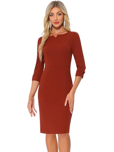 Image of Allegra K Work Dress for Women 3 /4 Sleeve Boat Neck Back Slit Sheath 2026 Professional Bodycon Business Casual Dresses