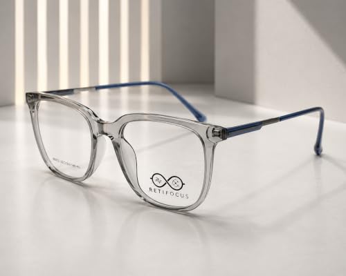 Image of Soft Square Optical Eyeglass Frame for Men & Women, Front with Metal Temples, Clear Demo Lenses, Lightweight Mixed Material Frame, Ribbed Temple Design for Prescription Lens Replacement