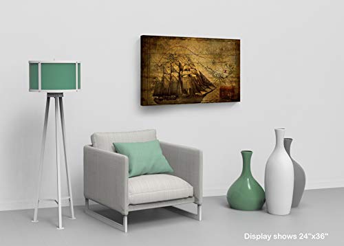 Old World Map Sailing Map Vintage Testament Decorative Canvas Print Nautical Decorative Art Modern Wall Décor Artwork Living Room Office Framed- Ready To Hang -%100 Handmade In The Usa - 8X12 #TOP3