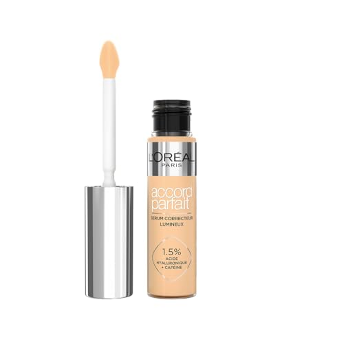 L'Oréal Paris Sérum Corrector Iluminador, Cobertura Media, Acabado Radiante, con 1,5% Ácido Hialurónico y Cafeína, Accord Parfait, Tono 5D, 10ml