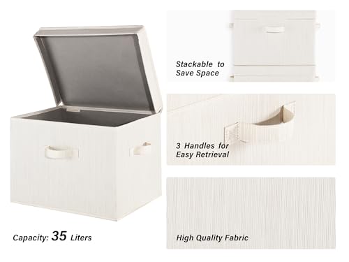 Image of StorageWorks Closet Storage Bin with Lids, Decorative Storage Boxes with Handles, Fabric Storage Bins for Clothes, Jumbo, Mixing of Beige, White & Ivory, 2-Pack