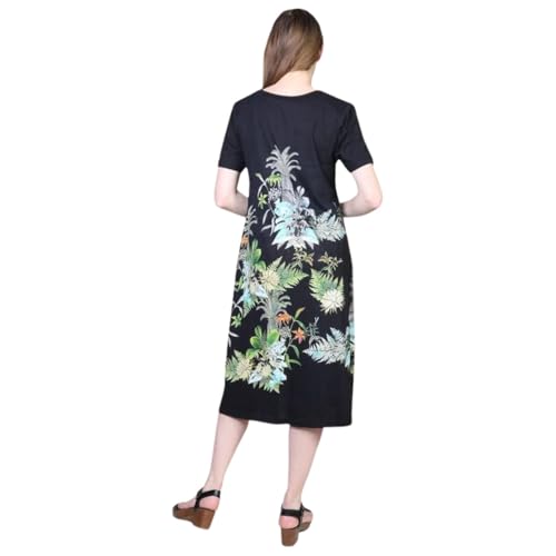 Image of LA CERA Women's Cotton Sun Dresses A-Line with Scoop Neck, Short Sleeves, Side Pockets, Floral Patterns, Machine Wash