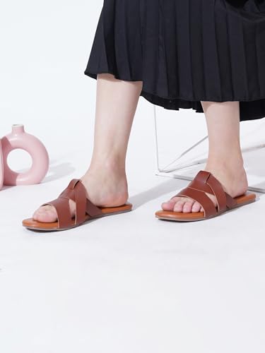 Image of Women's Tread Flat Sandals Lightweight & Flexible Comfortable Design Anti-Skid Sole Versatile Style For Girls /Ladies