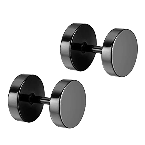 Flongo Pendientes Hip Hop Tapones Pendientes de Hombre Mujer Redondos de Acero Inoxidable 4-14mm Negros Pulidos Aretes Unisex Cover