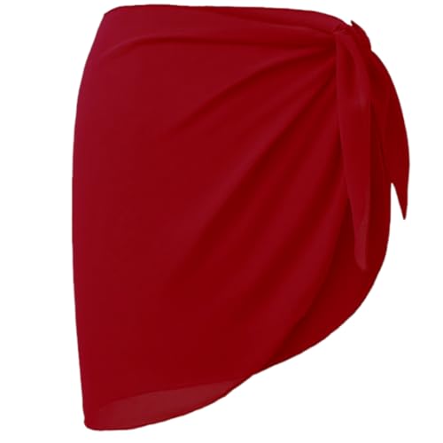 GXGM Damen Strandrock Strand Wrap Sarong Kurz Cover Up Chiffon Badeanzug Wickelröcke Pareo für den Strand Bikini Swimsuit (Burgunderrot)