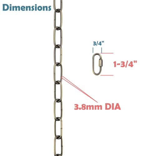 Image of Aspen Creative 21117-51,Steel 17 Feet Heavy Duty Chain & Quick Link Connector for Hanging Up Maximum Weight 50 Pounds-Lighting Fixture /Swag Light /Plant in Antique Brass.9 Gauge.