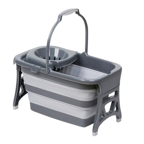 Dirt Devil Cubo de fregona Plegable de 20 litros - Cubo de fregona con escurridor - Espacio Ahorro Cubo de Limpieza - Mopper portátil para Suelos - Gris Blanco