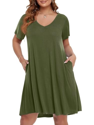 Image of BELAROI Women Casual Summer Dresses Loose Tshirt Beach Sundress V Neck Plus Size Swing Tunic Pockets