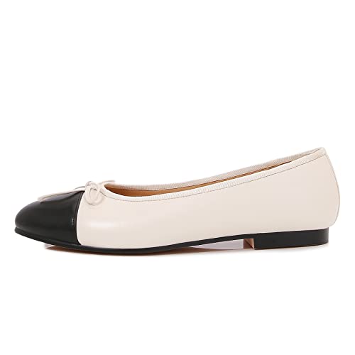 Image of Women's Cap Toe Ballet Flats Two Tone Bow Flats Round Toe Shoes for Women Slip on Casual, Work, Dress Flats Pumps for Women