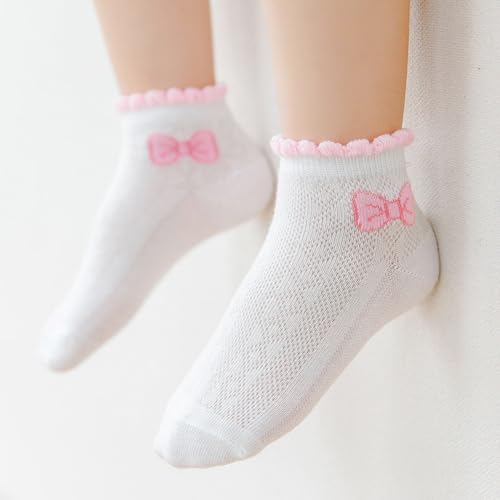 5 Pairs Baby Girl's Summer Thin Mesh Cotton Ankle Socks with Strawberry Ruffle Trim for 1, 3, 5, 8, 9, 12 Years Old4