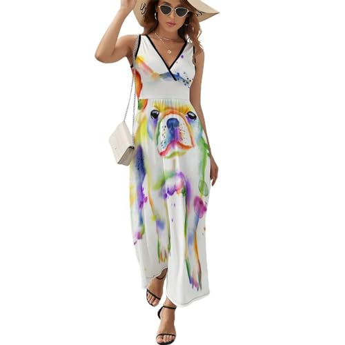 Robe Longue D'été sans Manches Chien en Aquarelle pour Femmes