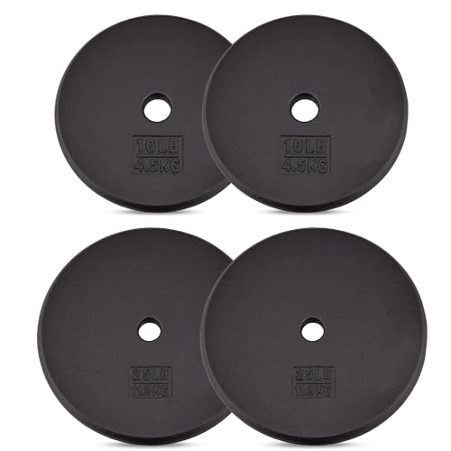 Image of Yes4All Standard Weight Plates, 1-Inch Cast Iron Barbell Weights, Wide Range 5-50 LB, Ideal for Strength Training & Workout Routine, Available in Single, Pair & Set of 4