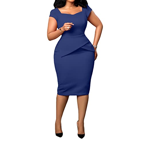 Womens Classic V-Neck Peplum Dress Casual Party Cocktail Wear To Work Office Sheath Dress Blue Xl #TOP17
