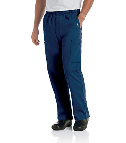 Landau Men's Comfort 7-Pocket Elastic Waist Drawstring Cargo Scrub Pant, Navy, Large