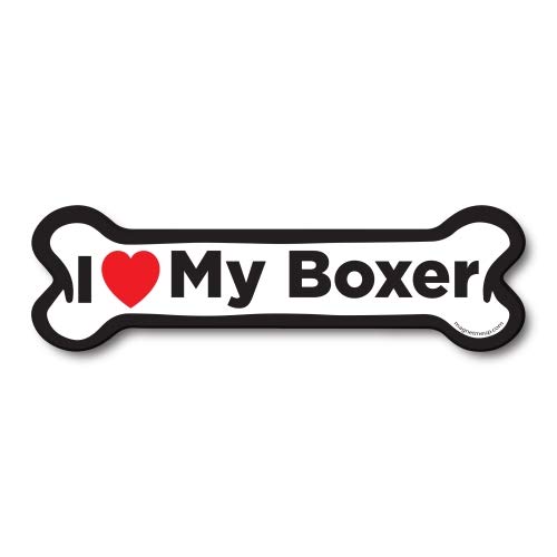 Image of I Love My Boxer Dog Bone Car Magnet 2x7 Inch, Dog Lover Gift | Heavy duty magnetic decal for car, truck, SUV or fridge, full color UV printed
