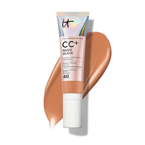 Image of IT Cosmetics CC+ Nude Glow SPF 40 - Medium Coverage Foundation, 2% Niacinamide + Hyaluronic Acid Brightening Glow Serum, Lightweight Up to 24H Hydration, Normal to Dry & Mature Skin - 1.08 fl oz