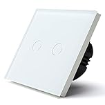 BSEED Touch Light Switch,Standard Touch Sensitive Bathroom Switchs,Tempered Glass Panel with LED Backlight, No Neutral Wire Needed,2 Gang 1 Way,White 86mm