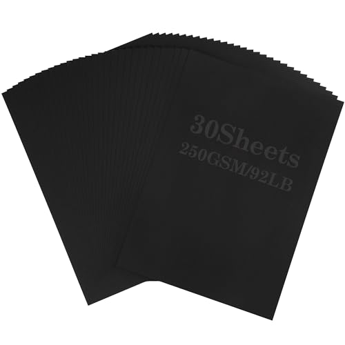 30 hojas de cartulina negra (A4, 250 g/m²), cartulina gruesa premium, papel de impresora para arte, manualidades, uso escolar y comercial PAC09BKA430