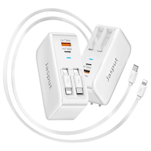 4 in 1 Retractable Wall Charger with Dual Cables,40W Retractable Phone Charger Wall Plug with Dual USB Ports,20W USB C Chargers Block Fast Charging for iPhone 17 16 15 14 13,LG,Galaxy S24 23,Pixel