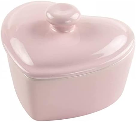 SOCOSY Heart-Shaped Ceramic Dessert Bowl with Lid Pudding Small S...