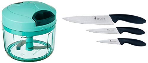 Amazon Brand – Solimo Vegetable Chopper (Large, 725ml) & Classic Stainless Steel 3-Piece Knife Set Combo