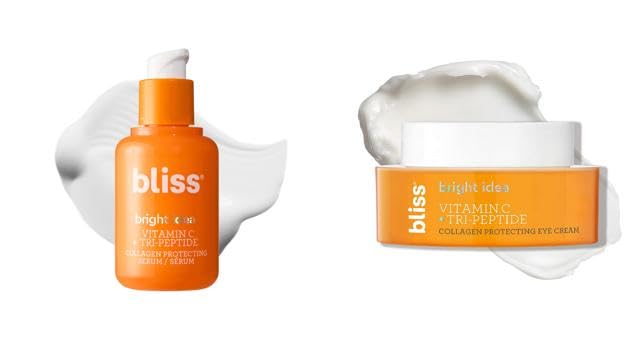 Bliss Bright Idea Dúo de suero de vitamina C y crema para ojos, iluminador e hidratante, suero antienvejecimiento, reduce las líneas finas, limpio,