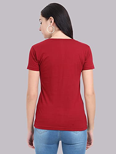 Image of FLEXIMAA Women's Cotton Plain V Neck Half Sleeve T-Shirt