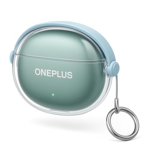 Image of Clear Case Cover for OnePlus Buds 4 with Heavy Duty Carabiner (Transparent with Blue Lock)