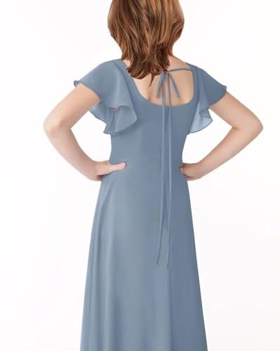 Junior Bridesmaid Dress for Wedding Chiffon Short Sleeve A-Line Long Flower Girl Dresses for Teens3