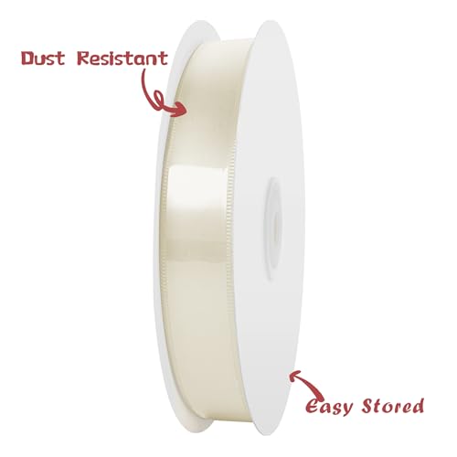 Image of Double Face Ivory Satin Ribbon 3 /4 inch x 50 Yards Polyester Material Perfect for Gift Wrapping Weddings Parties Hair Bows Valentine's Day Invitations and Decorations