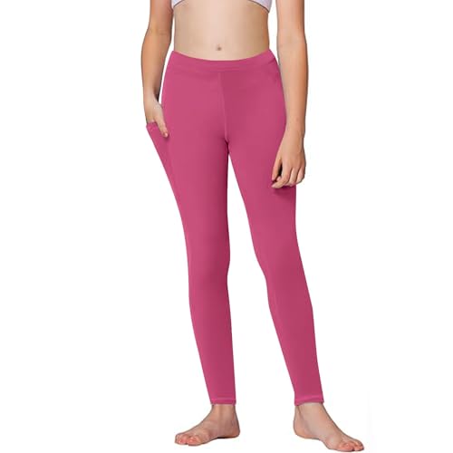 Leggings atléticos para niñas, pantalones de baile, correr, yoga, entrenamiento, danza, bolsillos laterales, suaves, cómodos, sin pies, elásticos, pantalones para niños, leggings de longitud completa