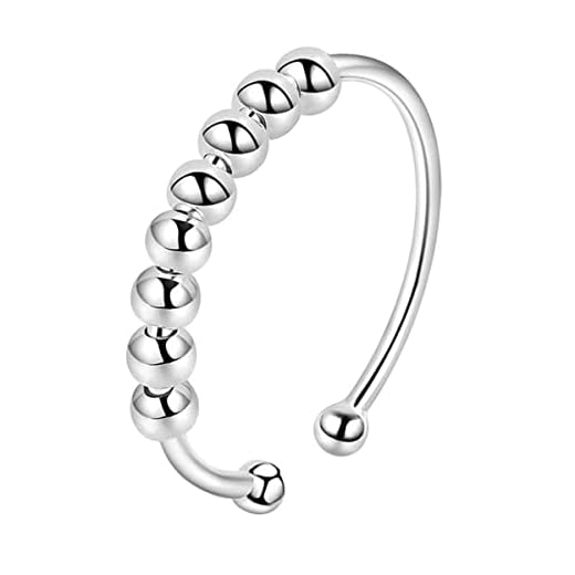 Anillo de Ansiedad de Plata de Ley 925 para Mujer Spinner Fidget Anillos Antiestres de Plata Esterlina Anillo Giratorios Anillo con Perlas Ajustable Anillos Ansiedad Spinner Apilables Anillos
