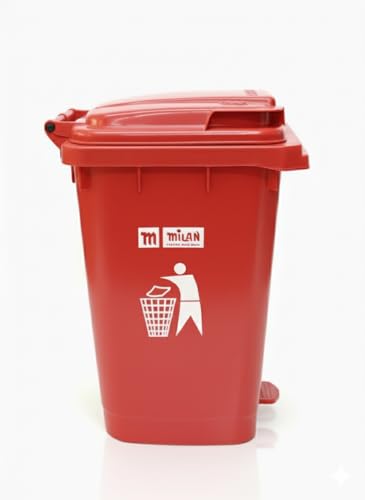 Image of Milan Plastic Garbage Waste Dustbin with Step-On Pedal 65 Ltr Red