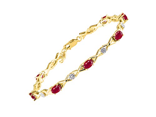 Image of Rylos Bracelets for Women Yellow Gold Plated Silver XOXO Hugs & Kisses Tennis Bracelet Gemstone & Genuine Diamonds Adjustable Fit 7 inch-8 inch Wrist, 10 Gorgeous 6X4MM Jewelry for Women Friendship Bracelets