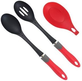 Latest 2PC Cooking Spoon Set with Bonus Silicone Spoon Rest -2 Yr Warranty- Our Nonstick Kitchen Utensils Will Never Scratch Your Pots & Pans
