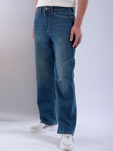 Image of The Indian Garage Co Men Baggy Solid Mid-Rise Stretchable Jeans