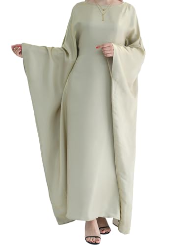 Image of Dubai Bat Sleeve Dress Shiny Robe for Women Muslim 1pc Abaya Eid Prayer Clothes Soft Dubai Travel Party Dress Maxi Abaya