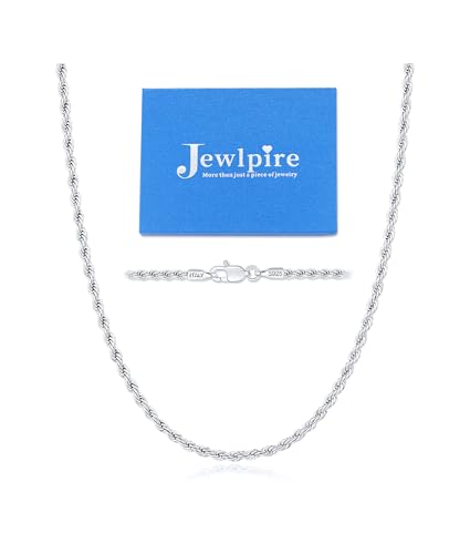 Jewlpire 2MM Italian Luxury Solid 18k Gold Over 925 Sterling Silver Chain Necklace for Women Men Girls, Diamond Cut Rope Chain Sturdy & Comfortable Women's Chain Necklaces, 16 18 20 22 24 26 Inch