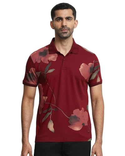 Image of MUFTI Maroon Floral Polo T Shirt
