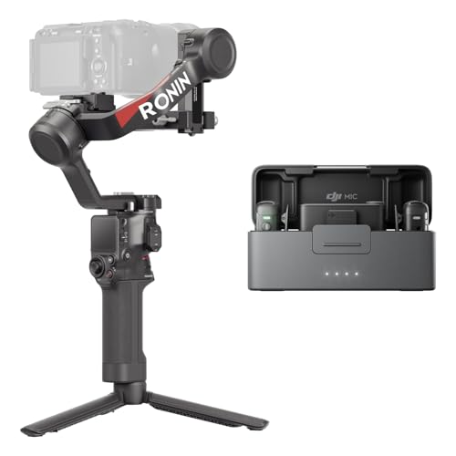 DJI RS 4 + Mic 2, 3-Axis Gimbal Stabilizer for DSLR and Mirrorless Cameras Canon/Sony/Panasonic/Nikon/Fujifilm, 2nd-Gen Native Vertical Shooting,Teflon Axis Arms, Camera Gimbal, Mic Included