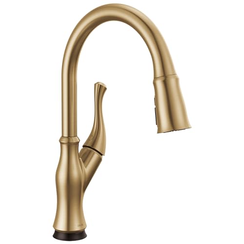 Delta Ophelia Brushed Gold Touch Kitchen Faucet with Pull Down Sprayer, Modern Single Hole Touch On Kitchen Sink Faucet, Single Handle, Champagne Bronze 19888TZ-CZ-DST
