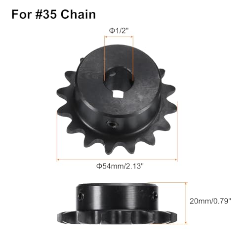 Image of uxcell #35 Chain Roller Sprocket B Type, 1 /2 inch Bore 16 Tooth Single Strand Chain Sprocket, Carbon Steel, Keyway with Set Screws