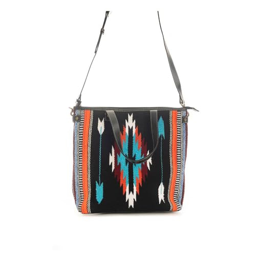 Myra Bag Shoulder Bag for Women - Western Upcycled Leather and Canvas Handbag Black3