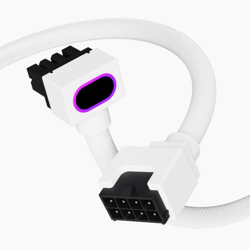 Image of 8PIN CPU Extension Cable, ARGB PC Cable with 5V 3Pin,18AWG 90 Right-Angle Design for Cleaner PC Builds,Male-to-Female Connectors Suitable for Various CPU and Power Supply(White-CPU-Clip A)