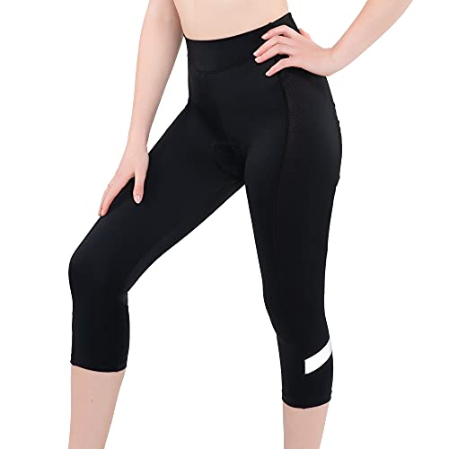 CATENA Calça feminina de ciclismo 3D acolchoada 3/4 shorts capri de alta elasticidade respirável, Pr