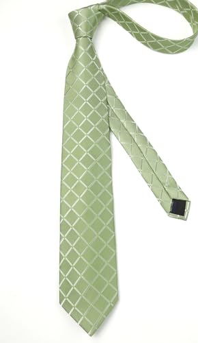 Image of Enlision Ties for Men Plaid Stripe Tie Handkerchief Woven Classic Formal Necktie Pocket Square Clip Set