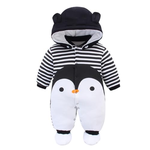 Bebé Traje de Nieve Set Peleles con Capucha Footies Conjunto de Ropa Invierno Muchachos Caricatura Mameluco, Pingüino 0-3 Meses